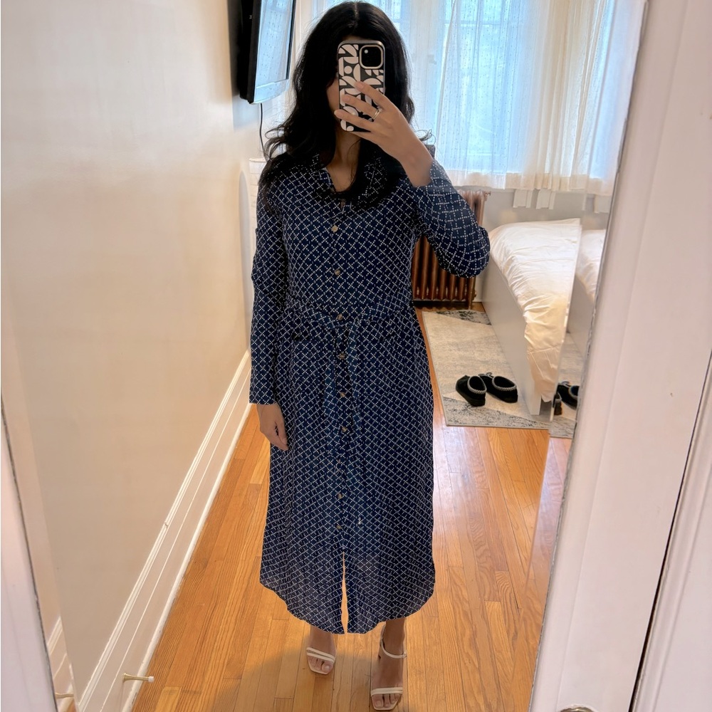 Blue Casual Long Sleeve Maxi Dress